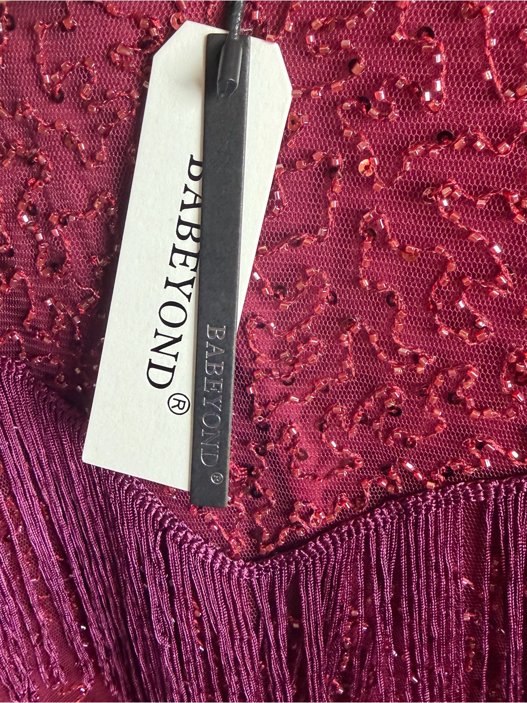 Babeyond Beaded Fringe Sleeveless Dress In Deep Wine 3xl — image 3 of 8